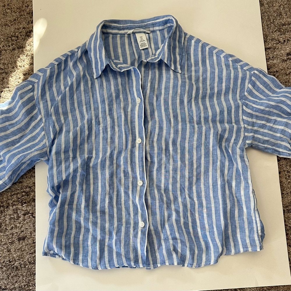 H&M Linen Blue and White Striped Shirt